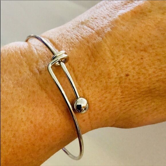 Silver Beaded Tension Bangle Bracelets -NEW - Picture 1 of 4